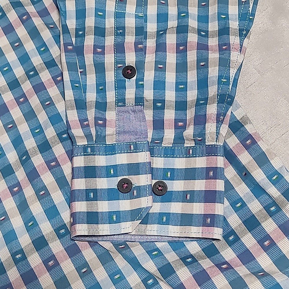 TOMMY BAHAMA JEANS ISLAND MODERN‎ FIT Men XL Blue Geo Check Cotton Shirt EUC - Picture 12 of 15